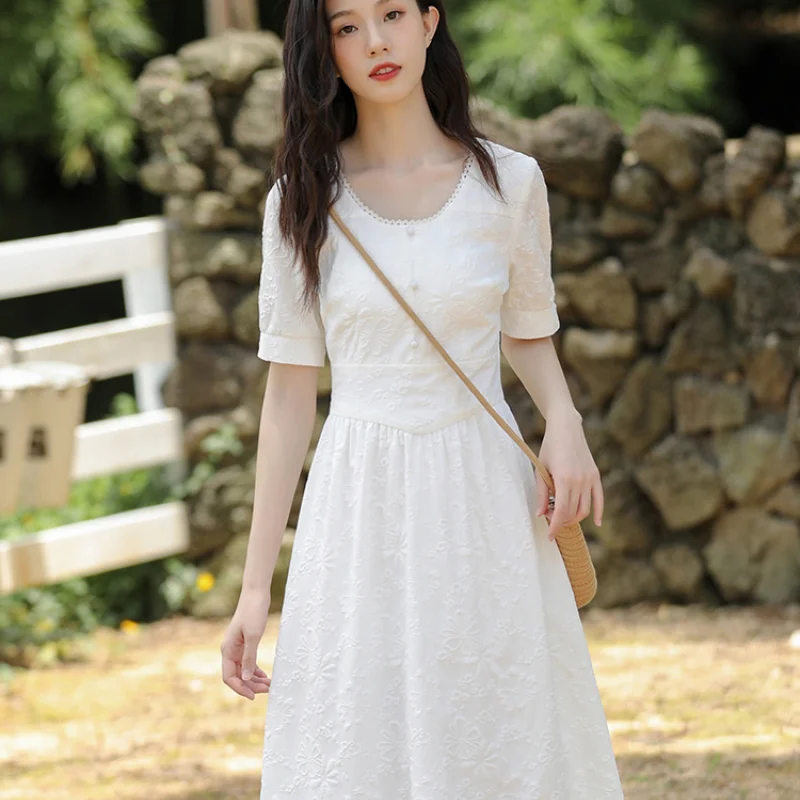 

Женское платье с завышенной талией, маленькая трапециевидная юбка с завышенной талией, притягательное белое платье во французском стиле