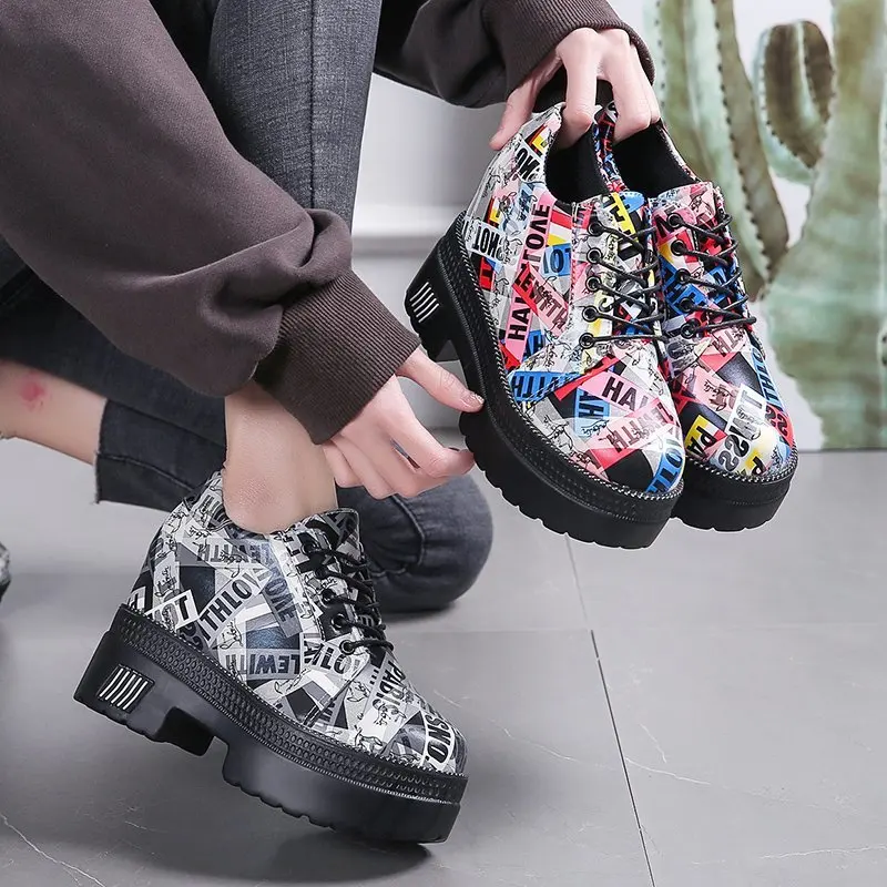 

2021 New Spring Creepers Women Fashion Colourful Chunky Sneakers High Platform Sport Dad Shoes 8CM Running Vulcanize Shoe Woman
