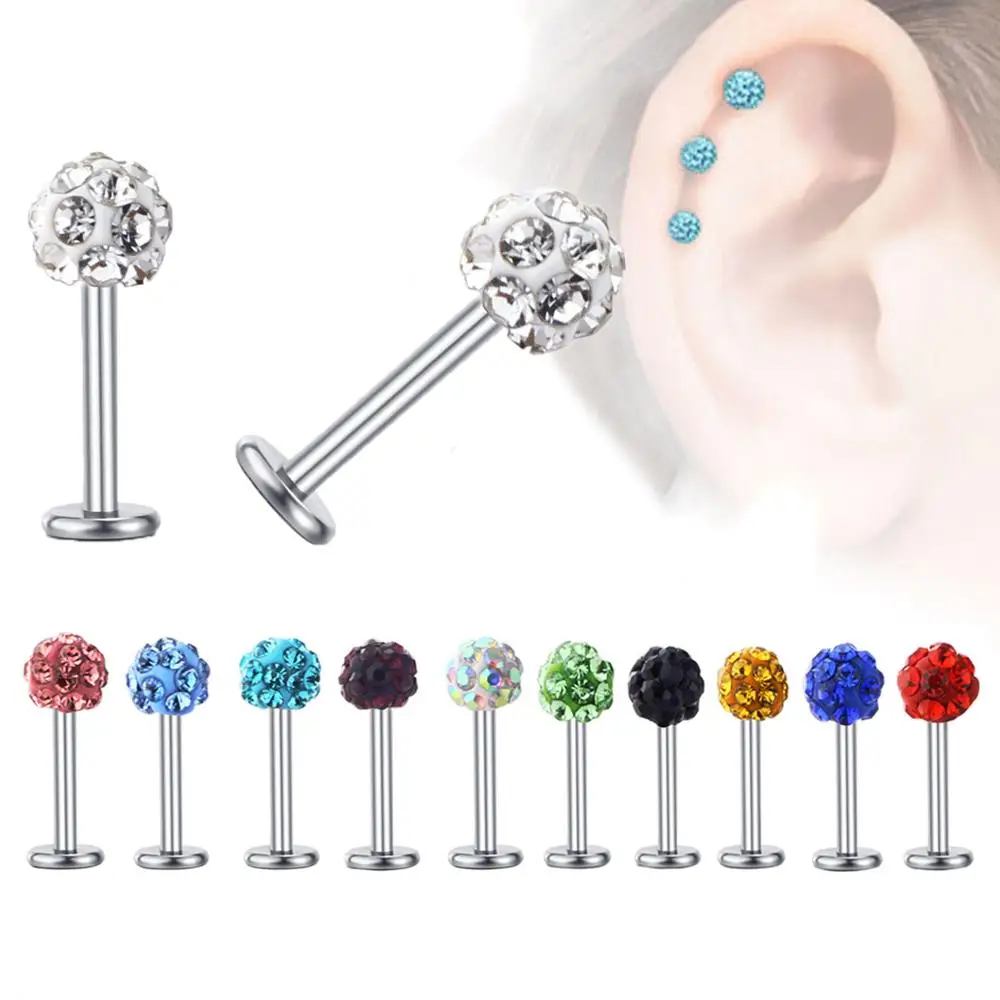 4 мм хрустальный шар из нержавеющей стали серьги гвоздики для губ пирсинг подарок