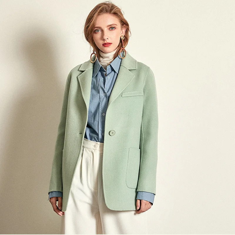 

women s winter coat light green Double sided wool cashmere outwear 2019 autumn plus size ladies fashion overcoats free ship