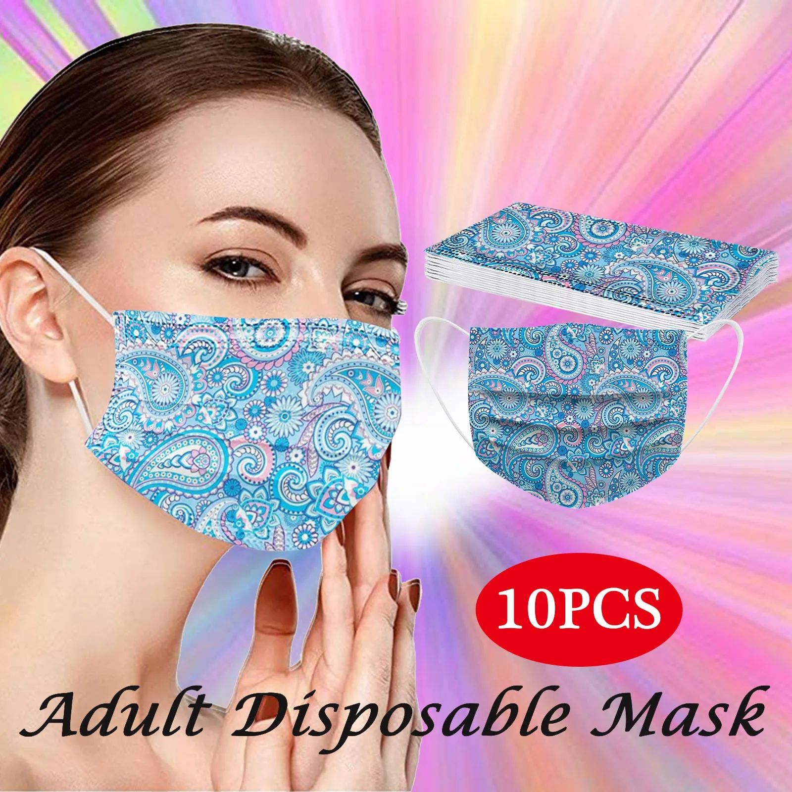 

10pcs Adult's Mask Disposable Face Mask Women Fashion Cashew Flower Print Facemasks Industrial 3Ply Ear Loop