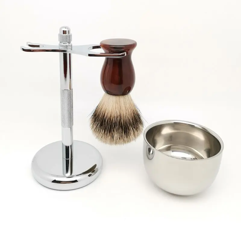 TEYO Silvertip Badger Hair Shaving Brush  Shaving Stand and Cup Set Perfect for Shave Cream Safety Double Edge Razor