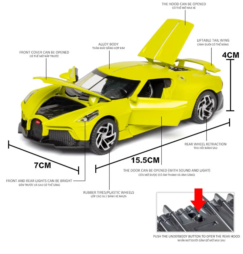1/32 литье под давлением Bugatti La поднимаемая модель автомобиля игрушечный