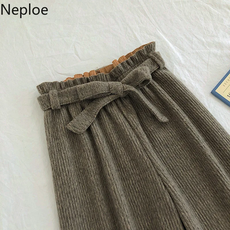 Neploe Ins Простые штаны с эластичной резинкой на талии шнуровке бантом для женщин