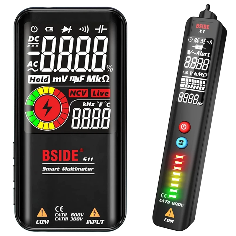 

BSIDE Multimeter & Voltage Tester Kit, Rechargeable Color LCD Digital Voltmeter and Voltage Detector Combo