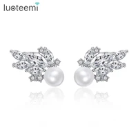 luoteemi new romantic imitation pearls stud earrings for women girls dating wedding with shiny cubic zircon fashion jewelry gift