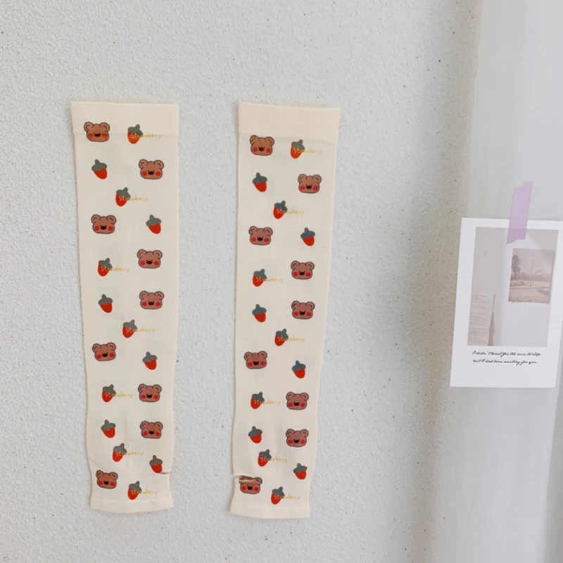 

Women Summer Cooling Arm Sleeves Cover Cartoon Animal Printed Sun Protection Anti-Slip Cycling Gloves with Thumb Hole