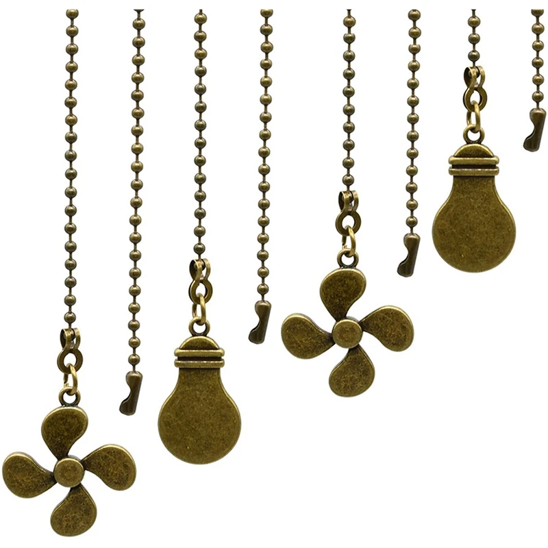 

4Pcs Ceiling Fan Pull Chain Set,Bulb and Fan Pattern Pull Chain Extension Fan Pull Chain Pendant 12 Inch