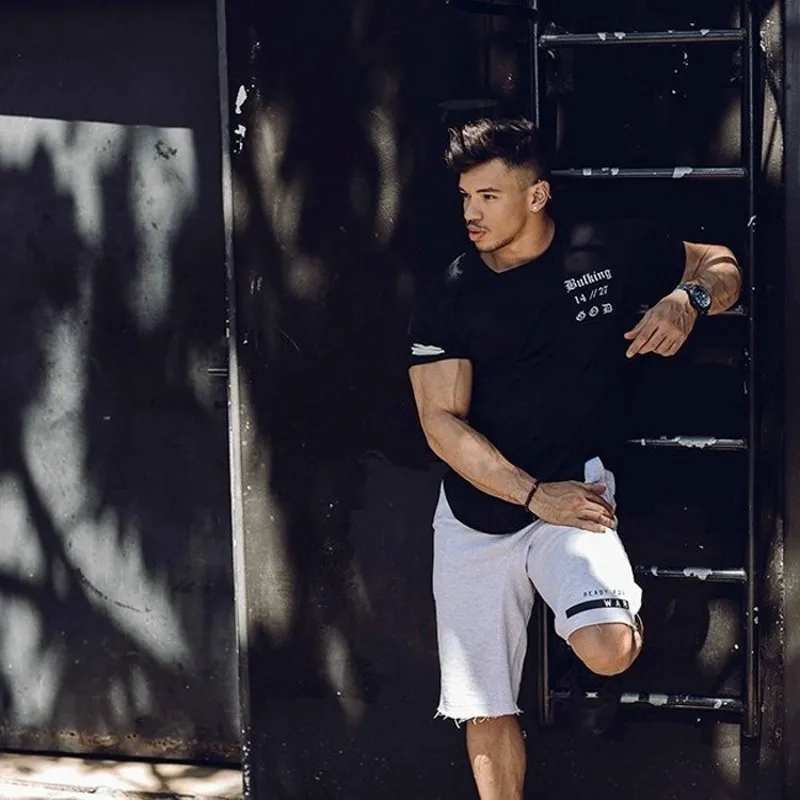 2018 Мужская облегающая футболка с коротким рукавом фитнес организация тело