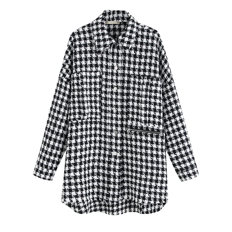 Plaid Coat GCAROL Женская клетчатая твидовая длинная негабаритная куртка пальто осень зима отложной воротник Асимметричная свободная трендовая клетчатая верхняя одежда - Цвет: Plaid Coat