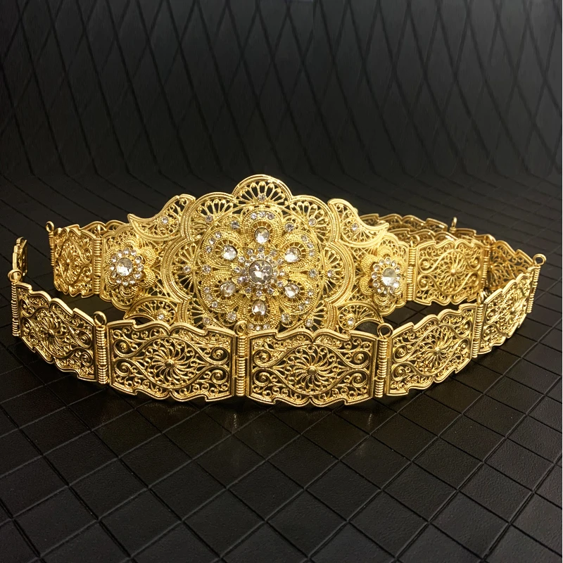 Марокко роскошное платье с цветочным узором Форма для женщин Талия цепи Стразы Золотые украшения ремни Абая