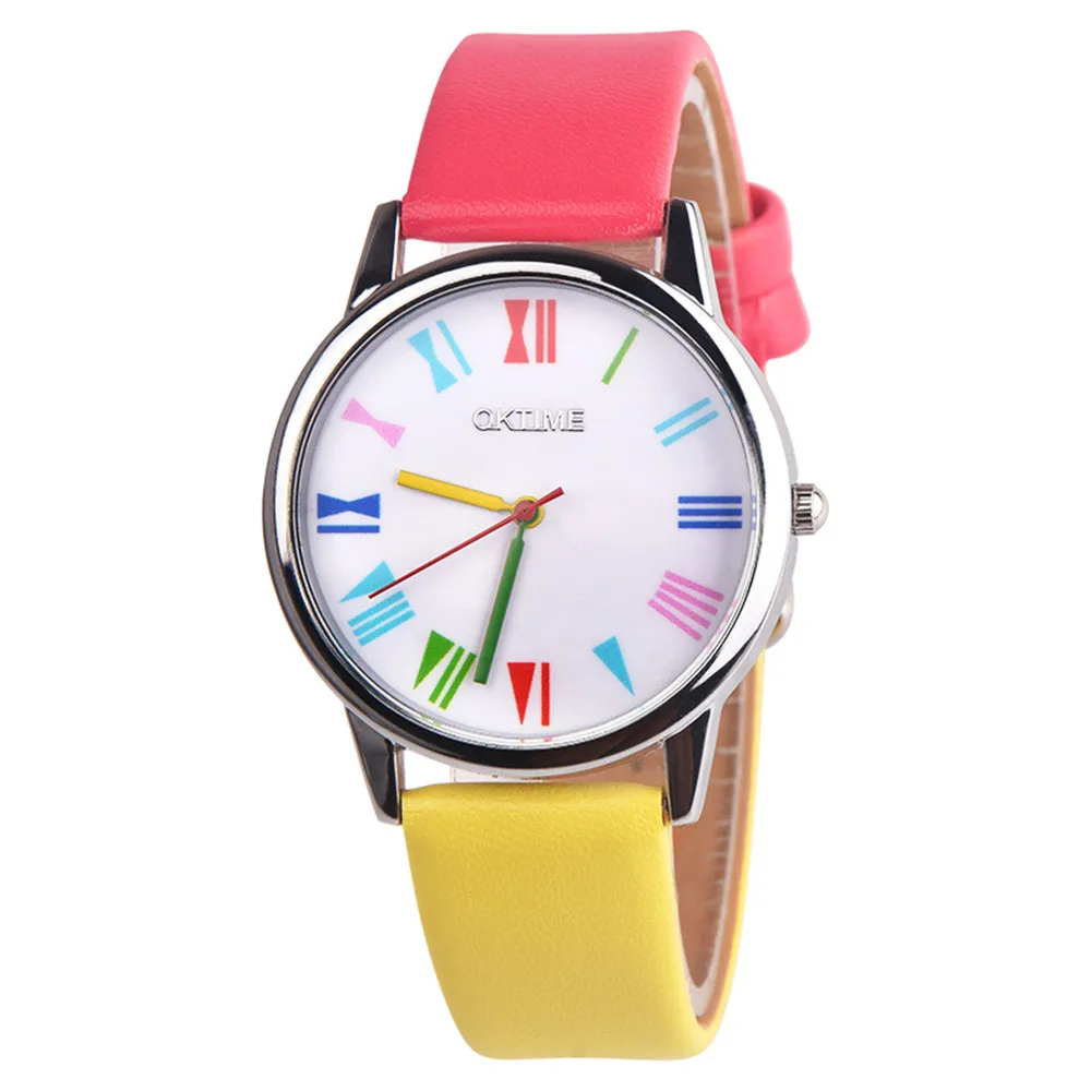 Ретро Радуга дизайн платье серебряный циферблат кожаный ремешок Аналоговый