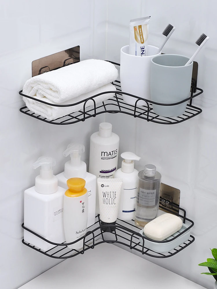 Полка для ванной комнаты угловая полка на присоске без отверстий хранения из