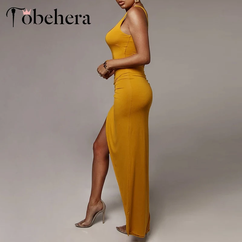 Glamaker трикотажное Летнее Длинное Платье женское облегающее без рукавов