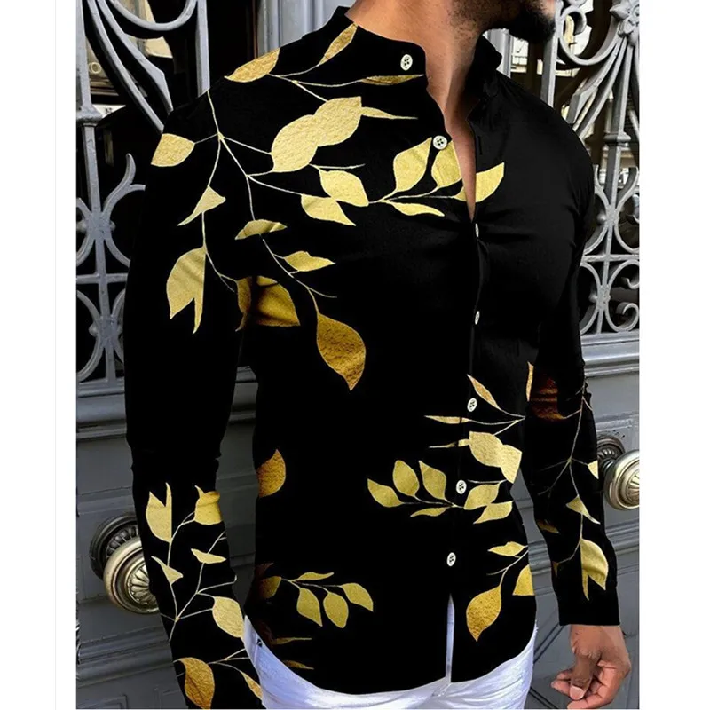 

Мужская рубашка с длинным рукавом, Повседневная приталенная рубашка с лацканами, в европейском и американском стиле, для выпусквечерние ве...