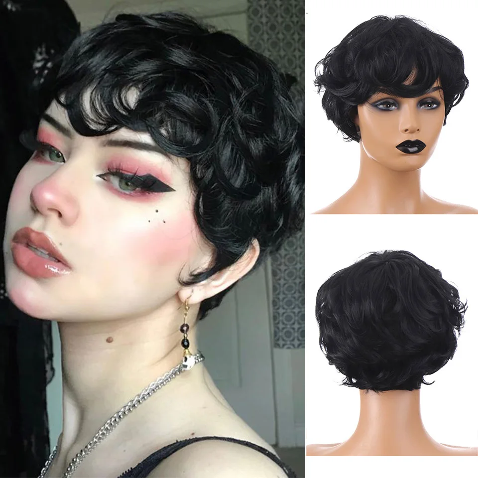 

HOUYAN Short curly hair synthetic wig black women's synthetic wig heat-resistant natural