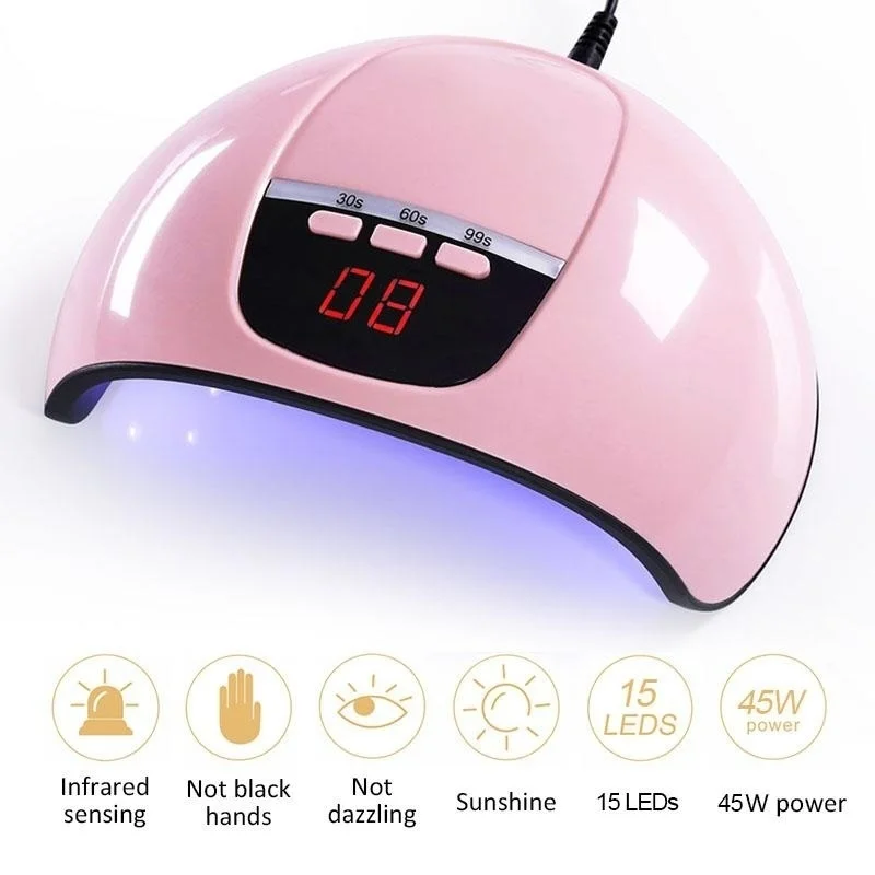45Pcs Nail Kit UV LED Lamp Dryer With 12pcs Gel Polish Soak Off Tools Set electric drill For | Красота и здоровье