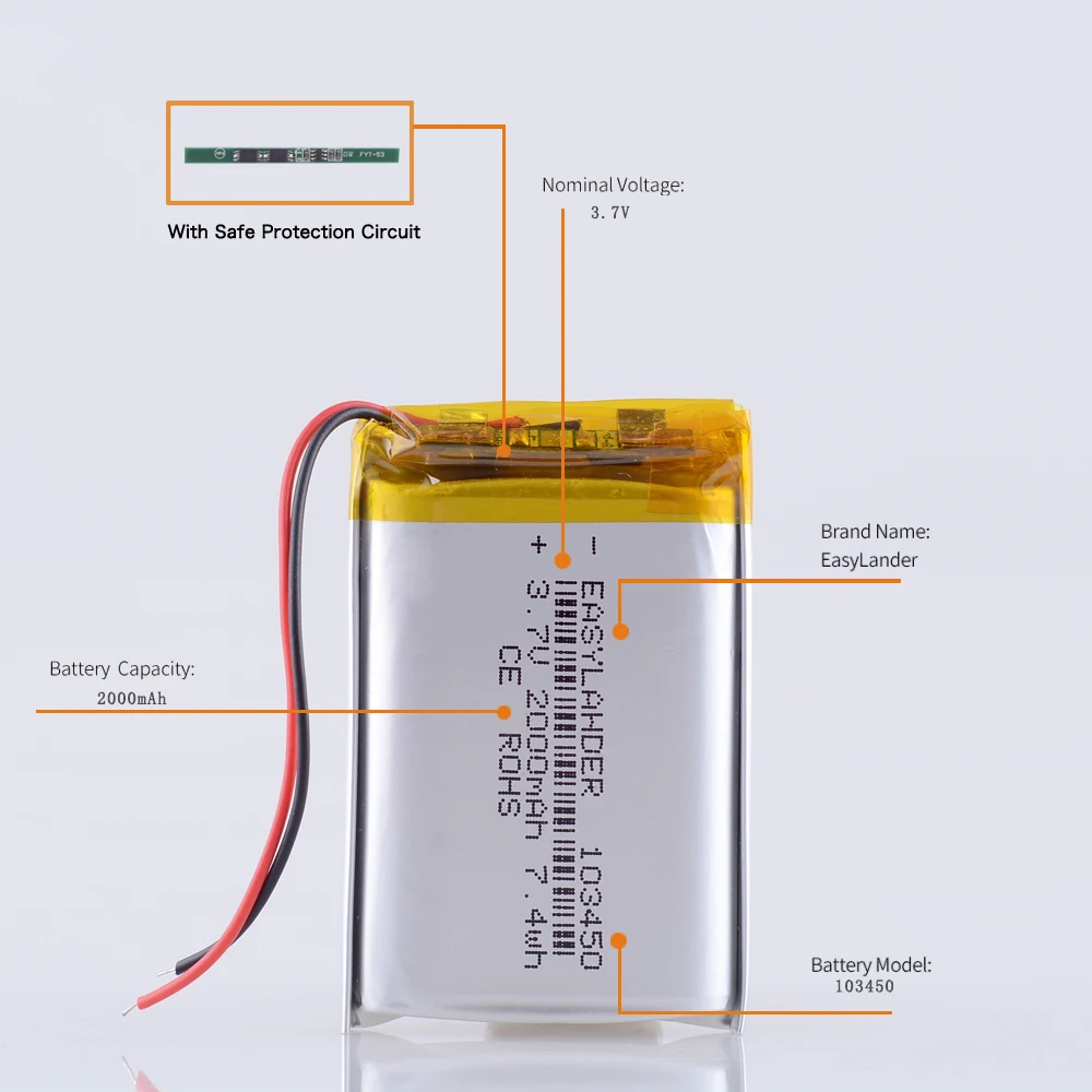 3 7 V 2000mAh 103450 Lipo полимерная литиевая аккумуляторная батарея для мыши Bluetooth колонки