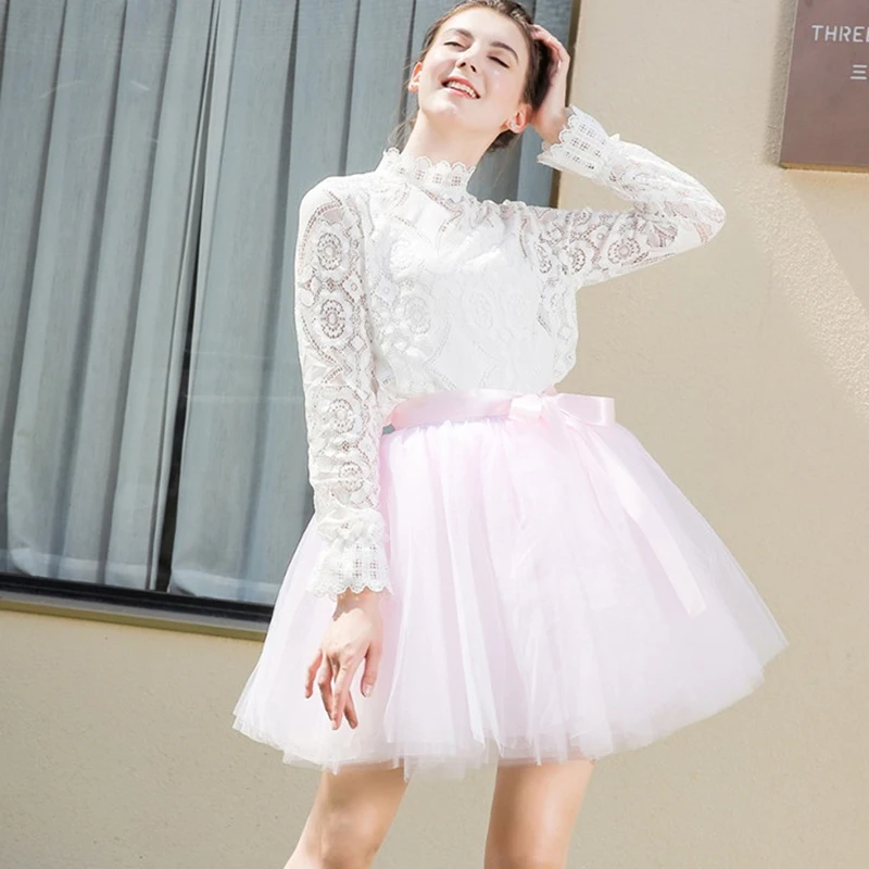 7Layered 50cm Tulle Skirts Womens 26 Colors Adult Tulle Skirt Elastic High Waist Pleated Midi Skirt Fashion Wedding Jupe