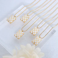 ins hip pop stainless steel grid pendant necklace 18k gold plated white gold pendant necklace for women trendy jewelry gift