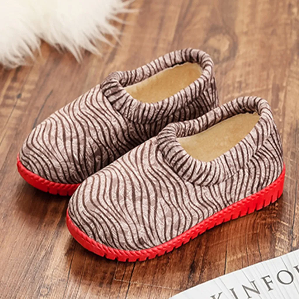 2020 Женская мода кроссовки девушки зимний теплый полосатый из флока повседневная
