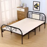 100cm Width Four-fold Foldable Bed Modern Style Home Household Adult Single Person Bed Simple Leisure Iron Frame Folding Bed