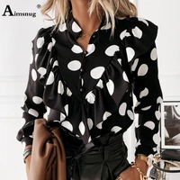 women elegant fashion dots shirt blusas long sleeve blouse plus size basic tops european style 2021 autumn ruffle shirt clothing