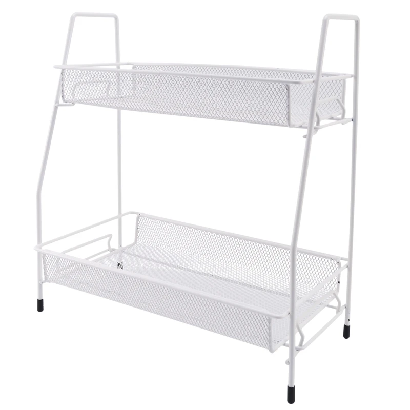 

Desktop Storage Shelf Double Layer Iron Rack Shelves Holder Kitchen Spice Rack Bathroom Sundries Makeup Organizer