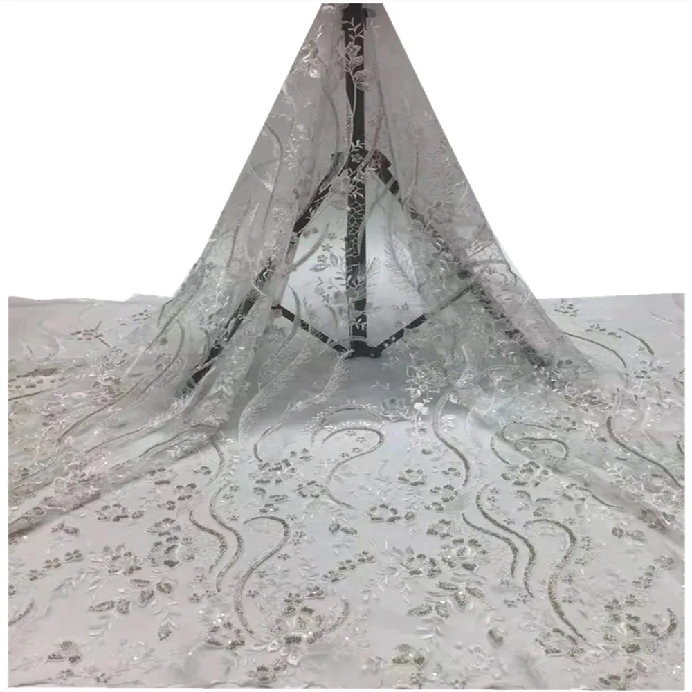 

SJ Lace New Arrival Beads French Hand-Made Lace African Tulle Fabric 2021 High Quality Nigerian Laces African Lace Fabric fj3-95