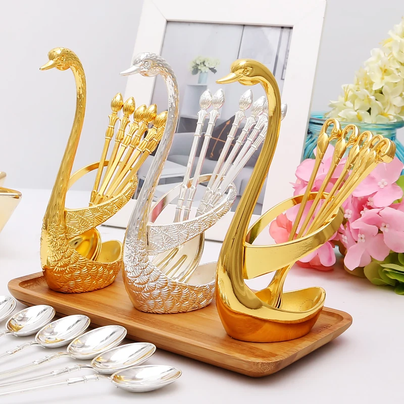 NEWYEARNEW 304 Food Grade Exquisite Stainless Steel Fruit Fork or Coffee Spoon Swan Base Setting Tableware Kitchen Tools | Дом и сад