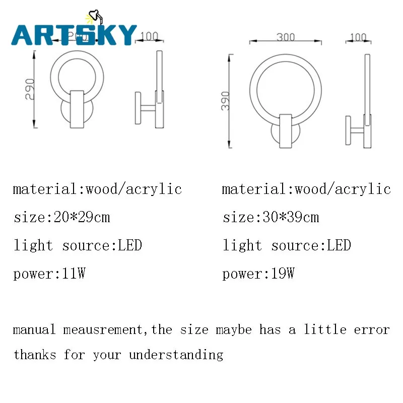 Современная Деревянная настенная лампа с круглым кольцом акриловое