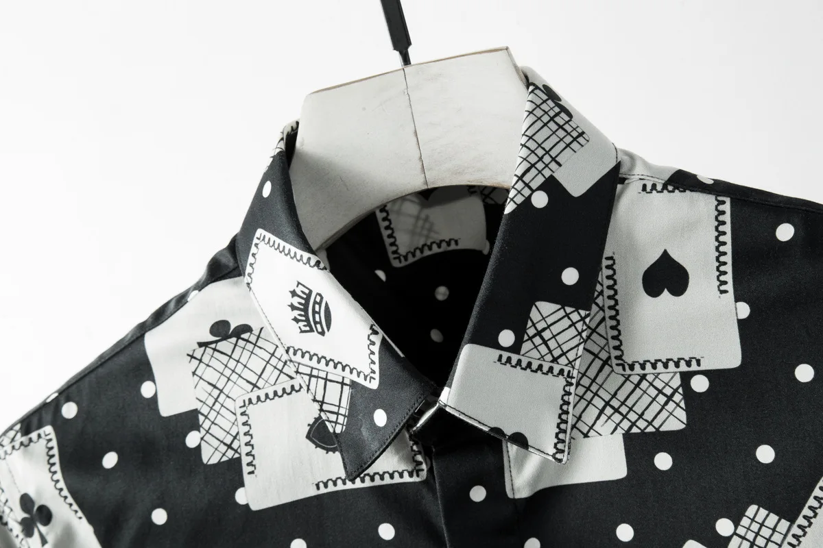 Мужская рубашка Minglu из 100% хлопка роскошная модная мужская с принтом игральных