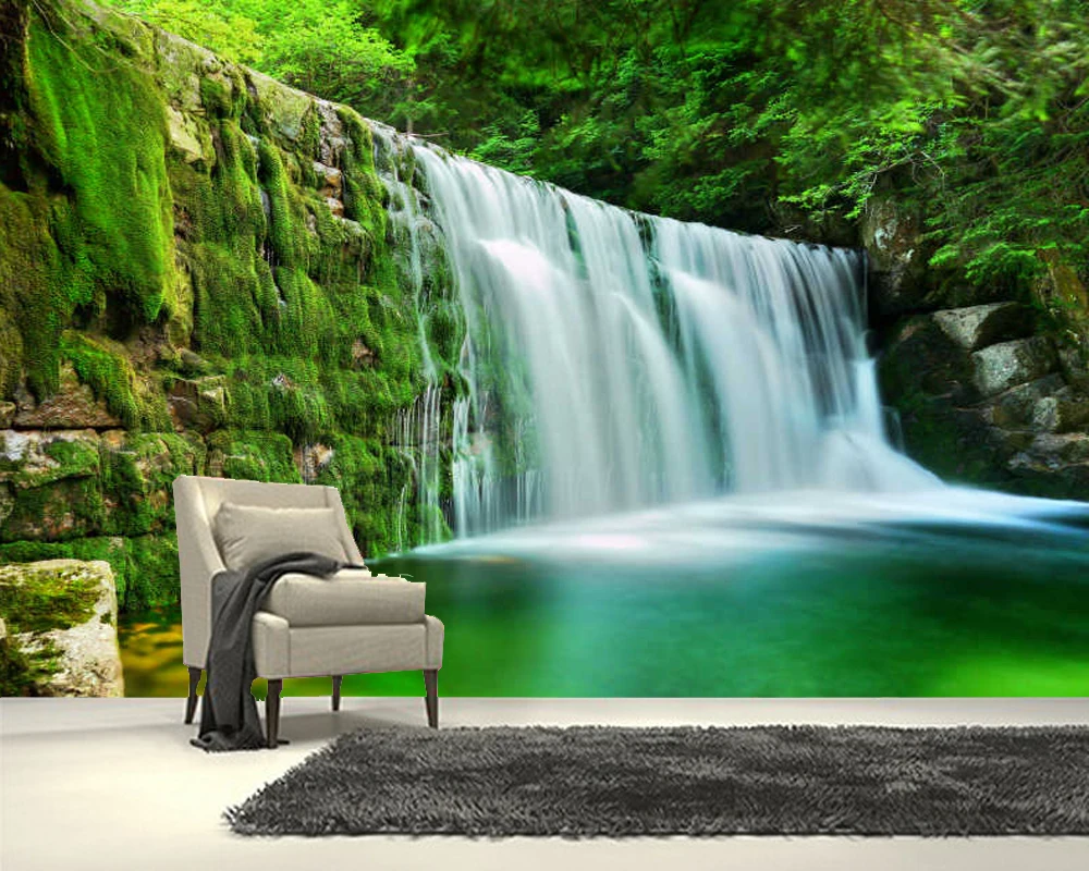 

Papel de parede Emerald Lake Waterfall Forest Landscape natural landscape 3d wallpaper mural,living room bedroom home decor