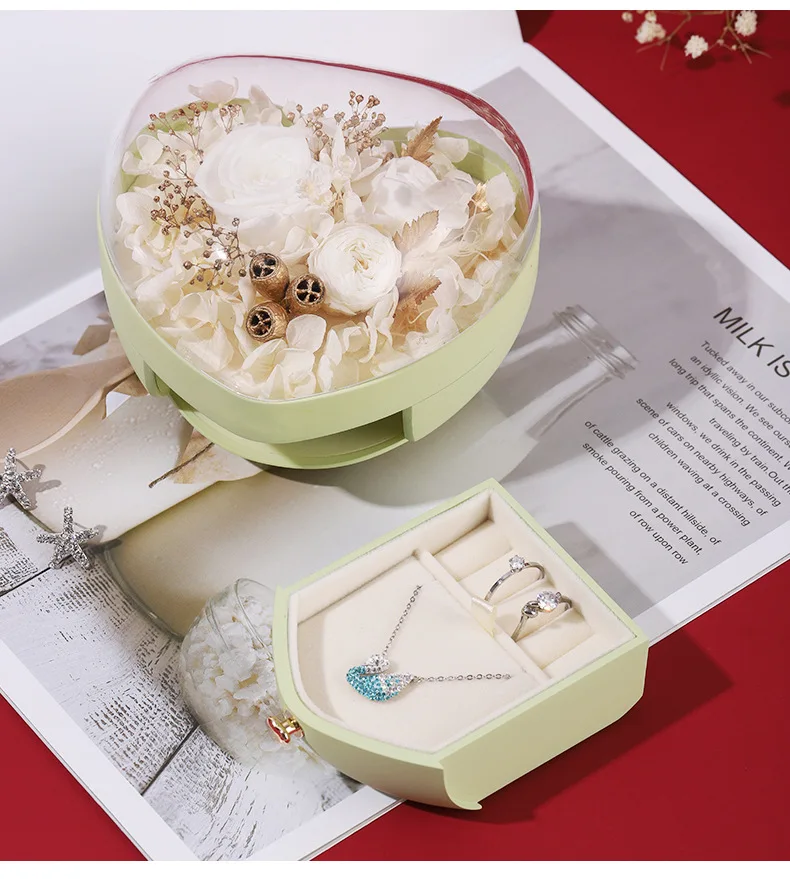 

Handmade Forever Rose Jewelry Gift Box Immortal Preserved Blossom Flowers Case Romantic Gifts for Valentine's Day Anniversary