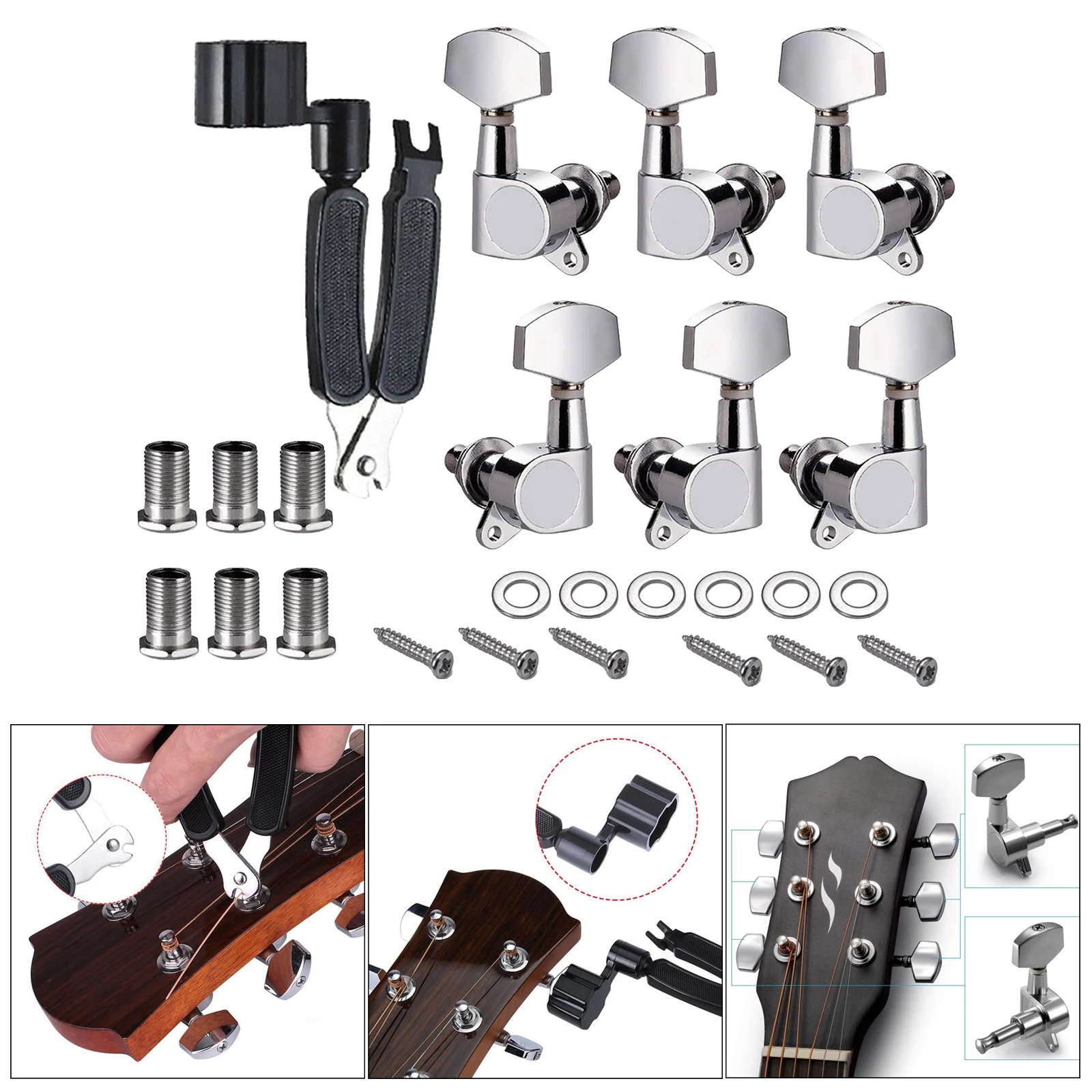 

6pcs Guitar Tuners Machine Heads 3L & 3R Acoustic Guitar Tuning Pegs Machine Head Tuners Knobs Tuning Keys Guitar Parts