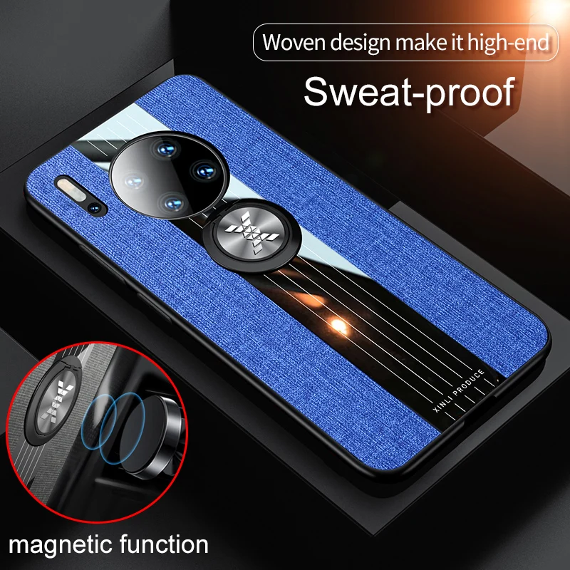 

Luxury Cloth Glossy Case for Huawei Mate 30 30Pro 30Lite Pro Lite Finger Ring Stand Phone Back Cover Mate30 Mate30Pro Mate30Lite