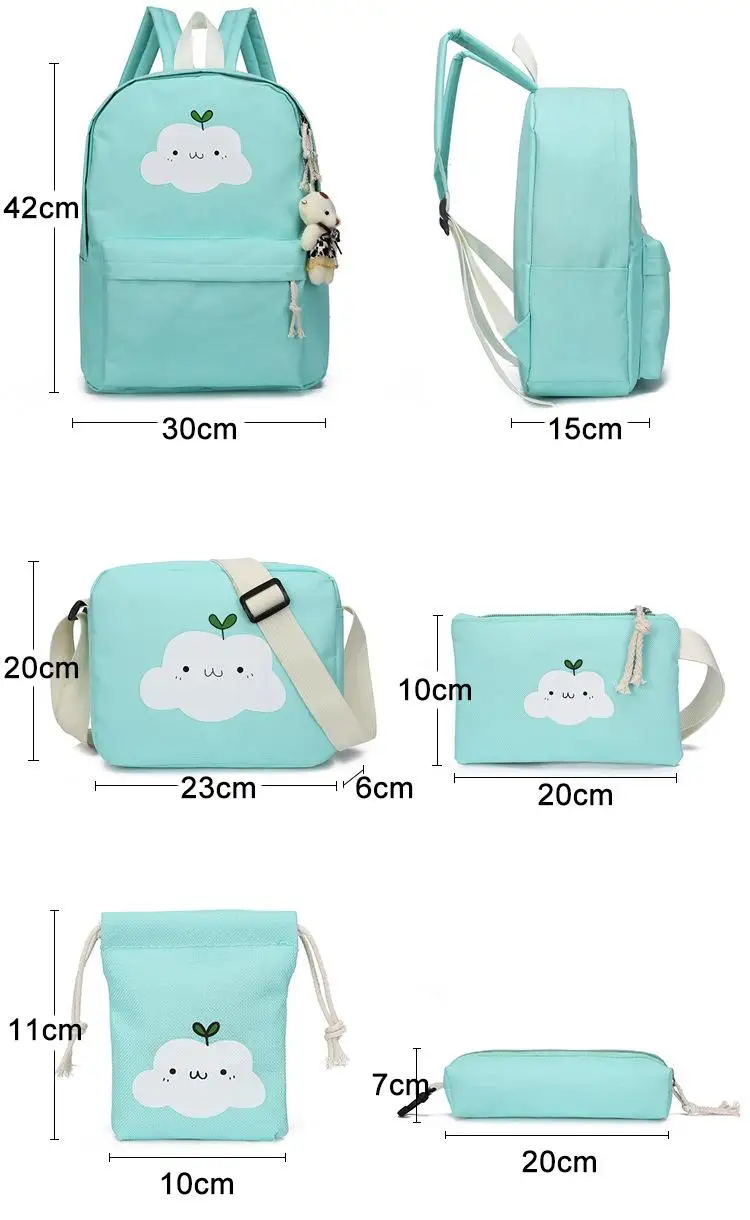 

5 Pcs Set Fashion Kids Backpack Girls Canvas Backpacks Casual Children School Bags Ladies Knapsack for Teenage Girls School Bags