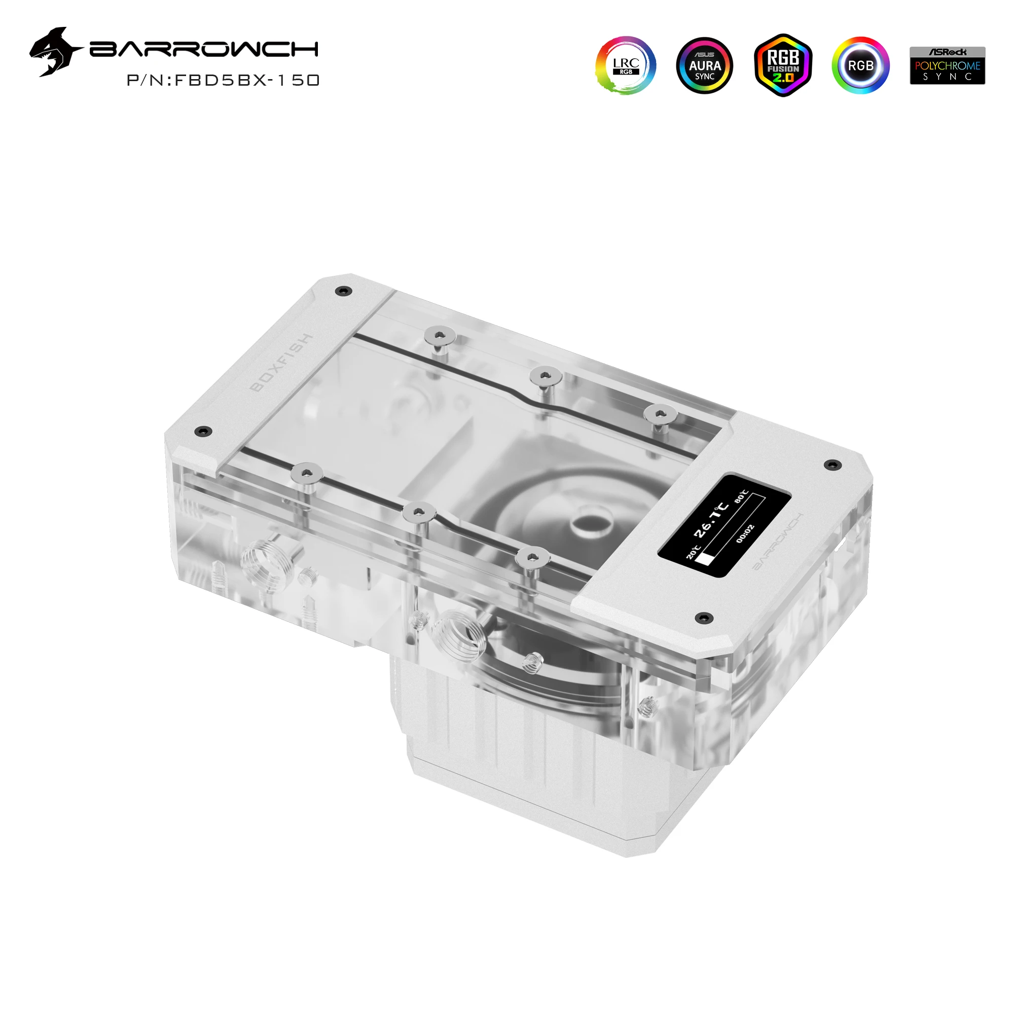 Barrowch Acrylic Transparent Square Digital Reservoir with Pump RGB D5 FBD5BX 150mm 200mm |