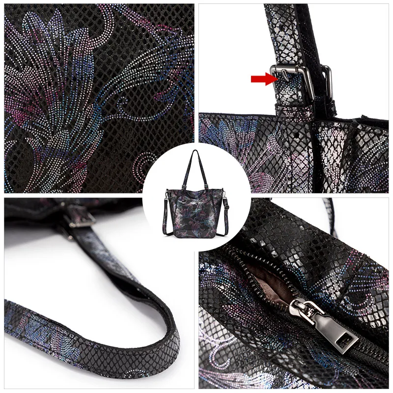 

REALER shoulder bags for women 2019 genuine leather luxury handbag designer large Hobos bag with tassel animal prints women bags