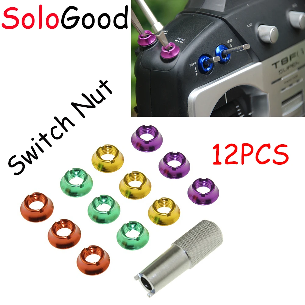 SoloGood 12PCS Radio Control Switch Color Nut For Futaba JR FrSky Taranis Transmitter