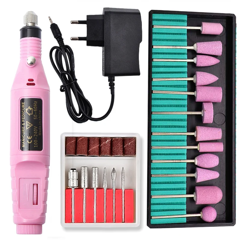 pink set 5 Профессиональный маникюрный аппарат, электрические сверла для ногтей, набор мельниц, резак для дизайна ногтей, Шлифовальная Пилка Для удаления геля, Керамический Резак - Цвет: pink set 5