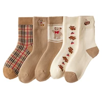 5 pair keep warm winter socks women cute cartoon embroidery cotton socks long thicken fashion harajuku style kawaii leg warmers