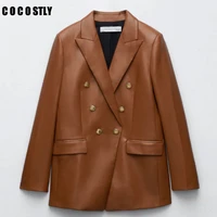 pu faux leather blazers women leather jacket coat brown new za womens jackets outerwear ladies coats female leather suit trf