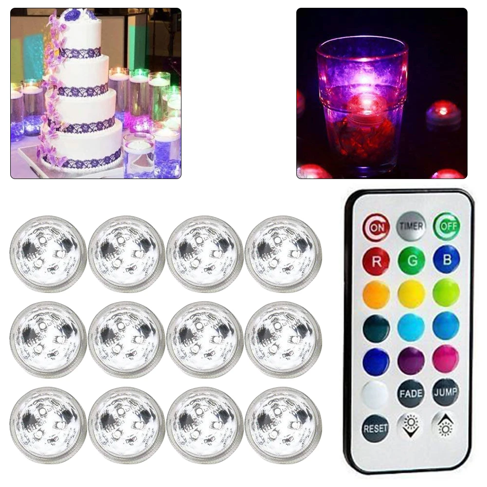 

12PCS LED Light Submersible Underwater Disco Hot Tub Candle With Remote RGB For Pond Pool Vase Base Fish Tank Garden Decoration