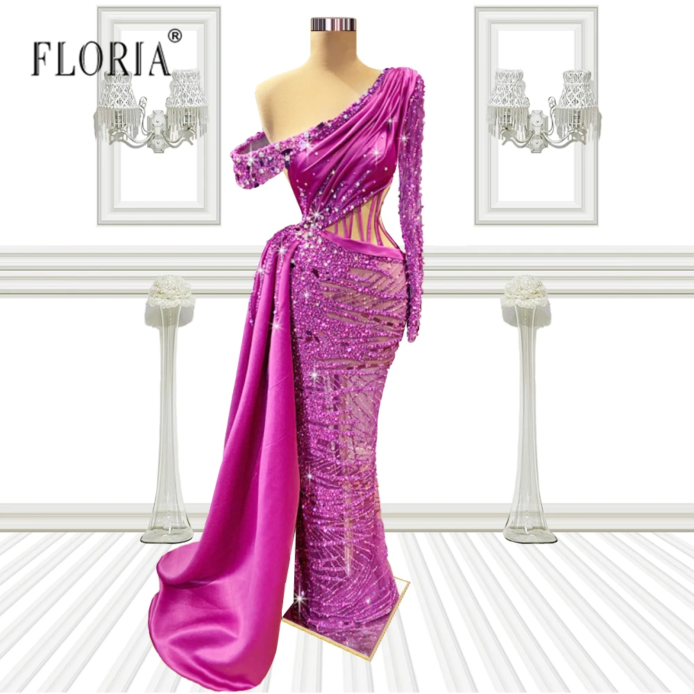 

African Purple Beading Evening Dresses Long Off Shoulder Formal Evening Gowns For Women Flowers Celebrity Dress Prom Party Dres