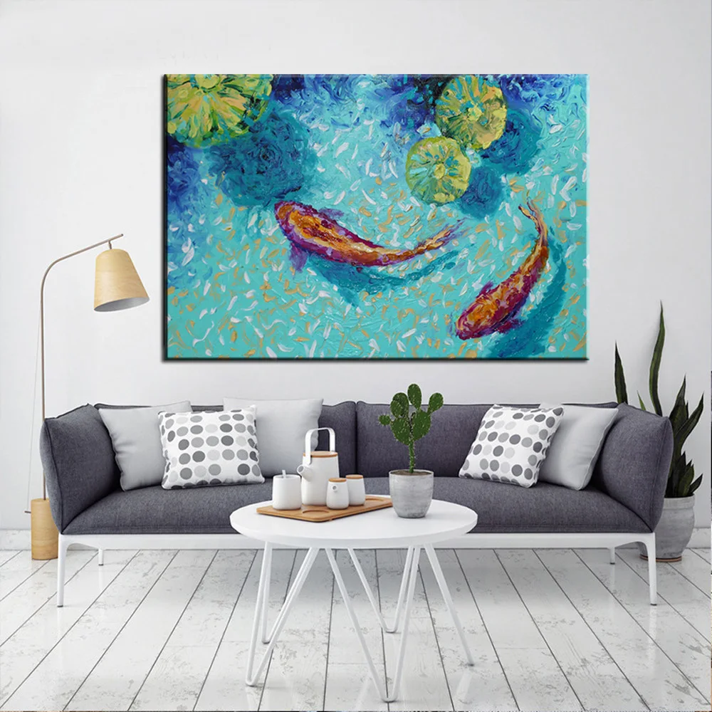 

Red Carps Fishes Painting Fish Wall Art Freehand Picture Home Living Room Decor Canvas Painting