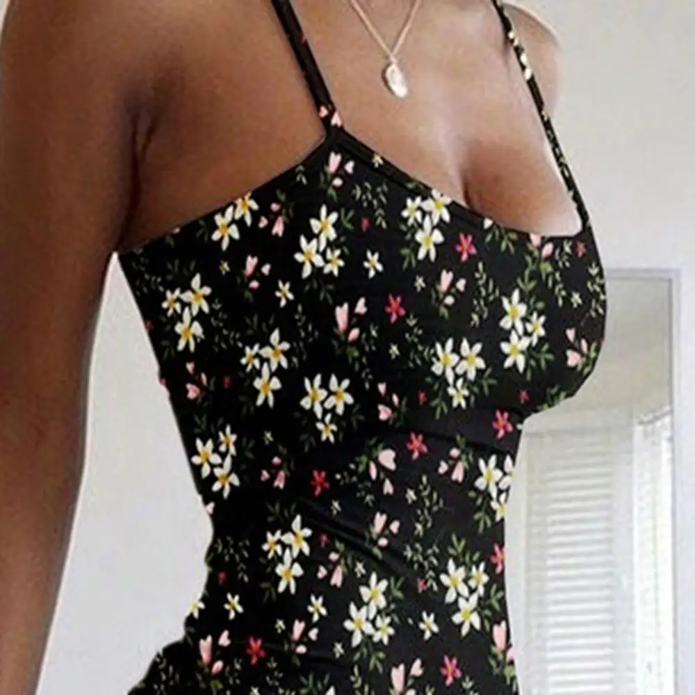

2021 Bodycon Mini Dress Women Sexy Summer Spaghetti Straps Floral Print Bodycon Party Club Sling Dress