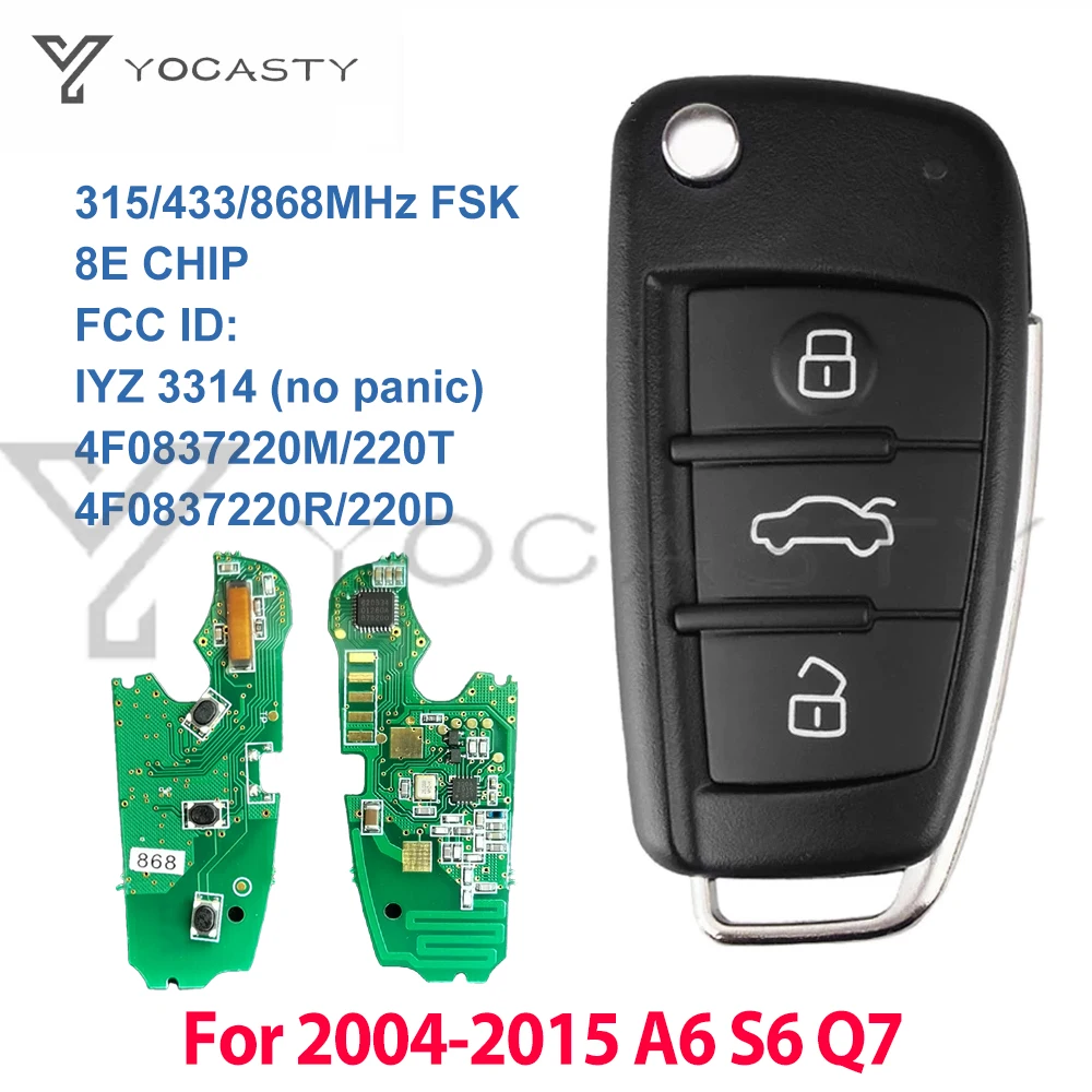 Дистанционный флип ключ yocast с 3 кнопками чип 8E 315 434 868 МГц для 2006 2015 A6 Q7 S6 IYZ 3314 4F0837220R