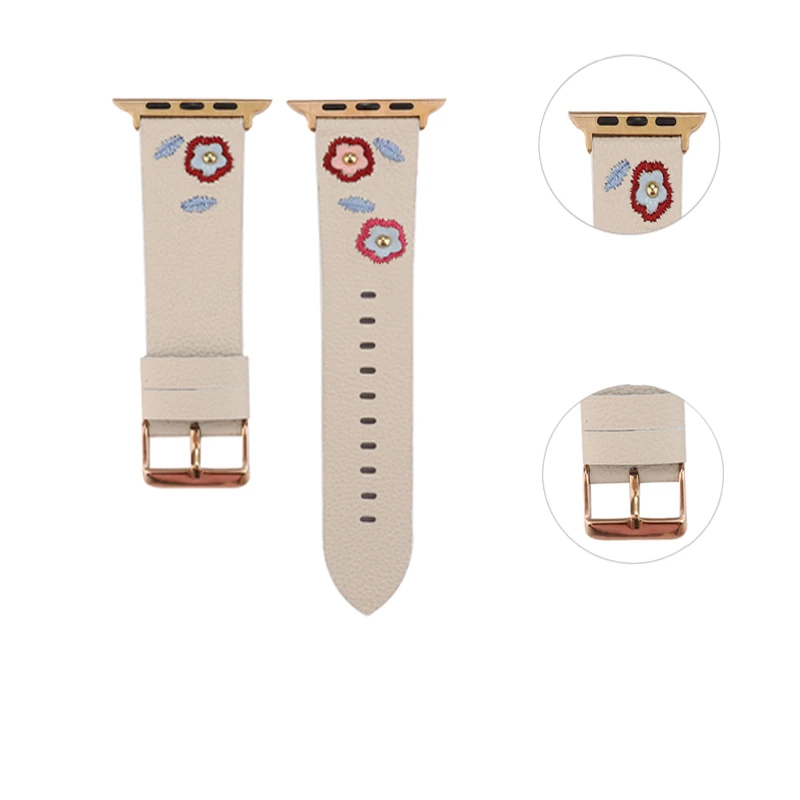 Ремешок с цветочной вышивкой для apple watch Band 40 мм 44 38 42 спортивный браслет из мягкой