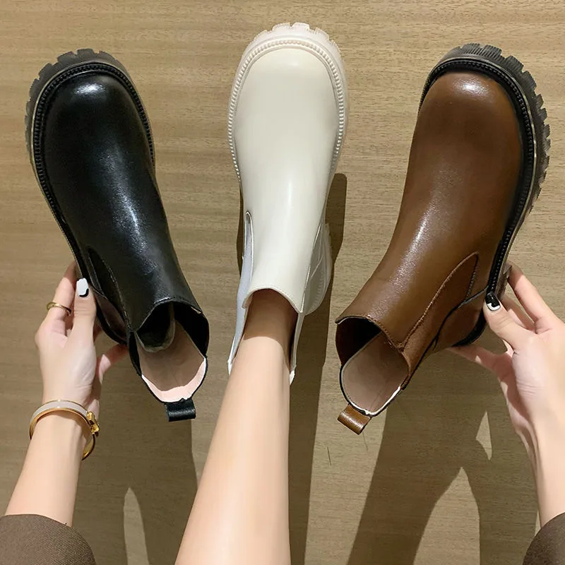 

Martin boots English style casual platform platform shoes versatile pink wedged Chelsea ankle boots for women